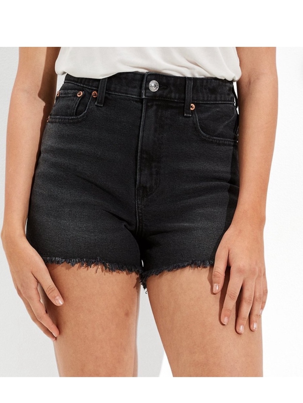 90's highest -Rise Black Denim Frayed Hem Women's Shorts